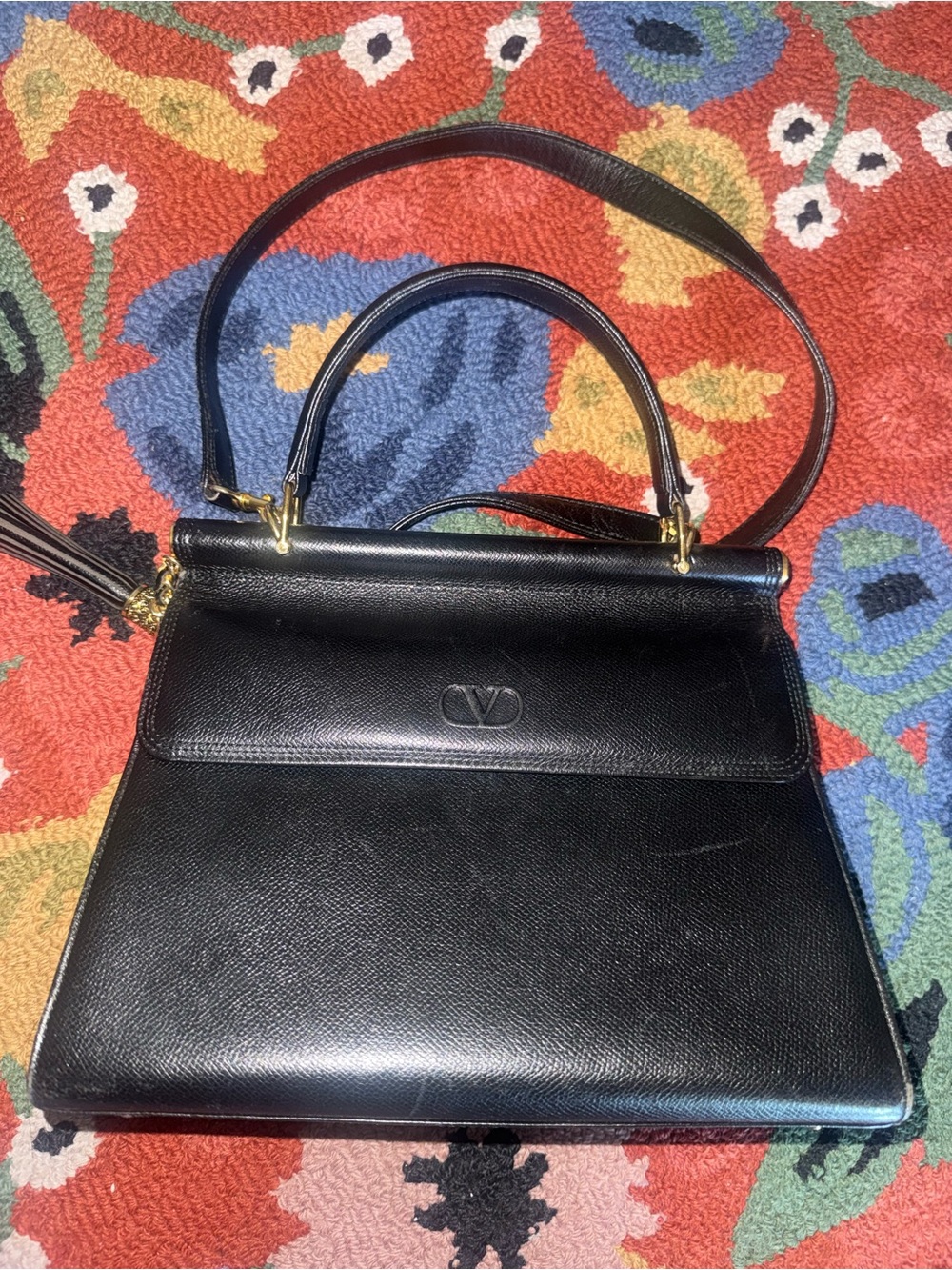 Valentino Black Leather Top-Handle Satchel with Gold Hardware